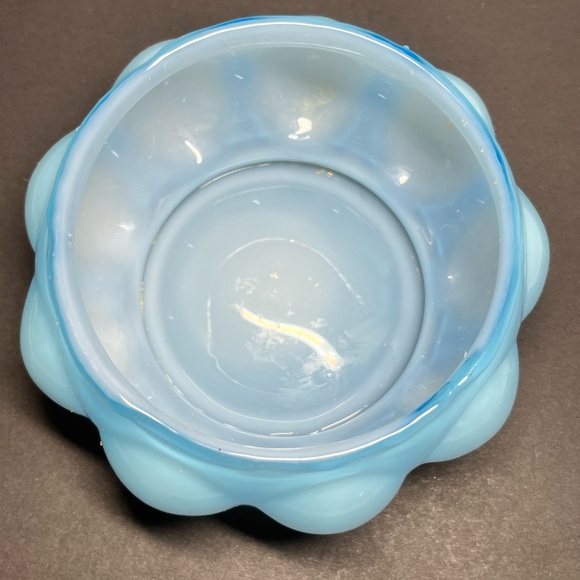 XL Fenton Melon Puff Box Powder Jar, Robin Egg Blue Frosted Overlay - Picture 5 of 10